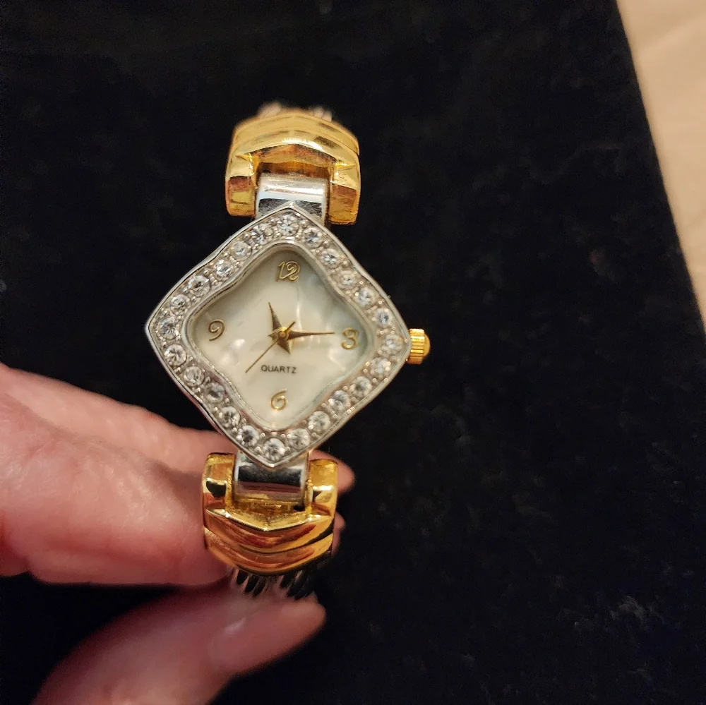Vintage Gold and Silver Women's Quartz Adjustable Hinged Bangle Watch